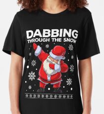 Dabbing Santa Through the Snow T Shirt Christmas Dab Gifts Slim Fit T-Shirt
