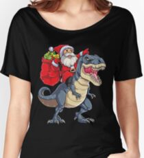 Santa Riding Dinosaur T rex T Shirt Christmas Gifts X-mas Kids Boys Girls Man Women Women's Relaxed Fit T-Shirt