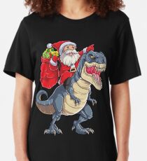Santa Riding Dinosaur T rex T Shirt Christmas Gifts X-mas Kids Boys Girls Man Women Slim Fit T-Shirt