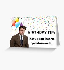 Parks and Rec birthday, Ron Swanson, Happy birthday, bacon and eggs, gifts Greeting Card