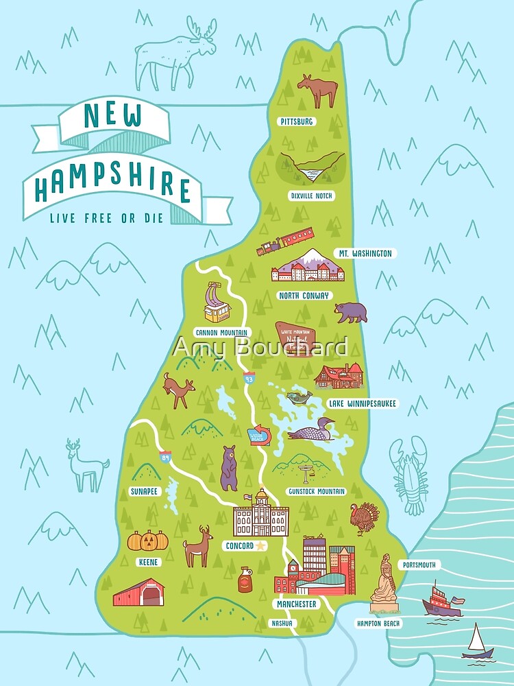 quot Map of New Hampshire quot Framed Art - Flat,750x,075,f Pad,750x1000,f8f8f8.u2