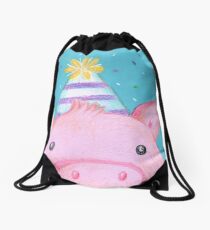 Happy Birthday cute pig with party hat Drawstring Bag