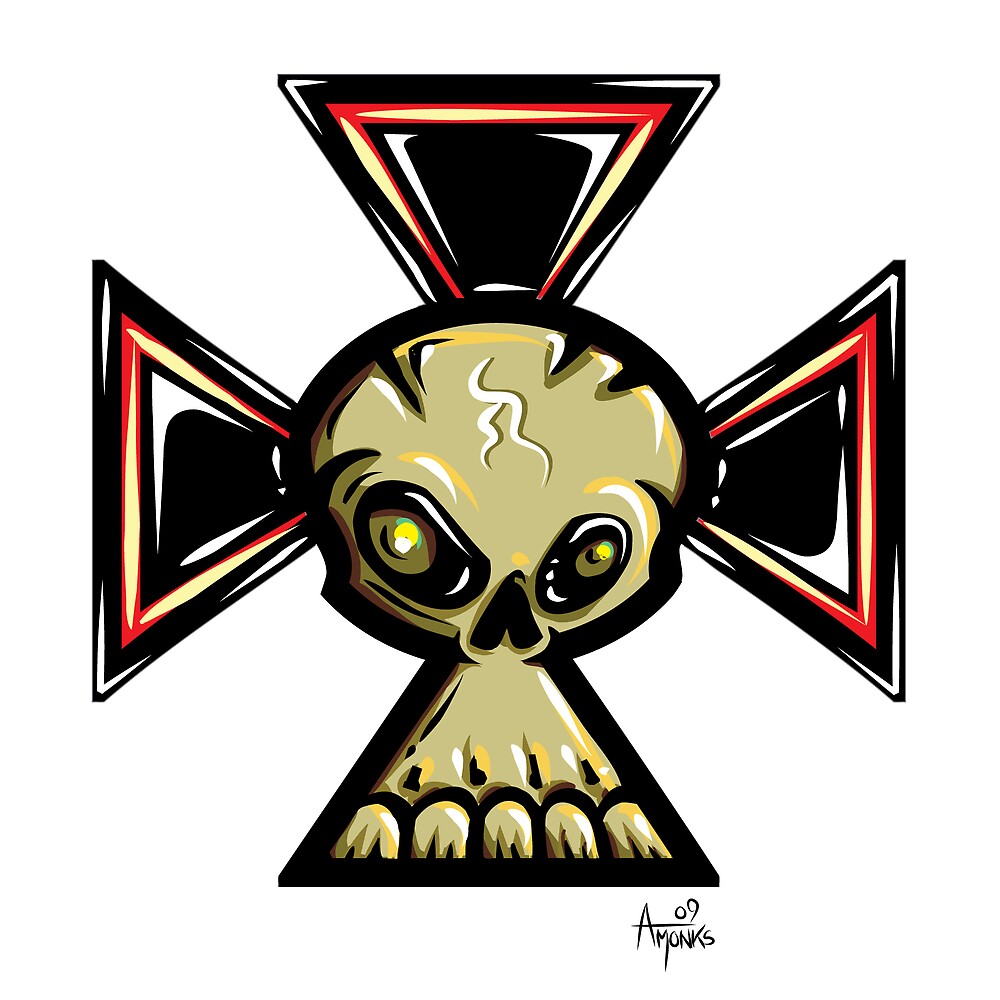 "Iron Cross Skull" by trickmonkey Redbubble