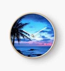 Tropical Island Pretty Pink Blue Sunset Landscape Clock