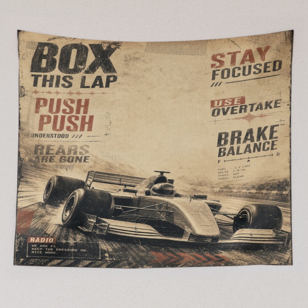 Box This Lap Push Push Open Wheel Racing Poster Art on a tapestry