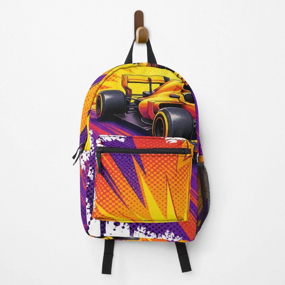 Electric Racing Grand Prix Pop Art Speed Burst on a backpack