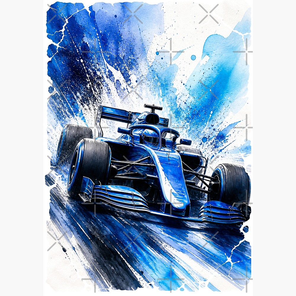 Blue Racing Grand Prix Racer Watercolor Speed Splash — Poster