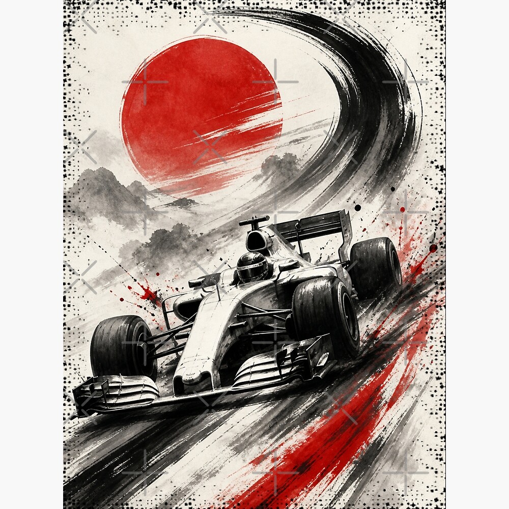 Ink Brush Racing Grand Prix Racer Red Sun Japan Speed Art — Poster