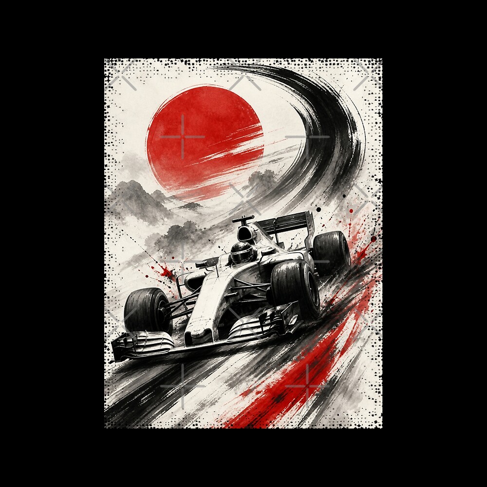 Ink Brush Racing Grand Prix Racer Red Sun Japan Speed Art — T-Shirt