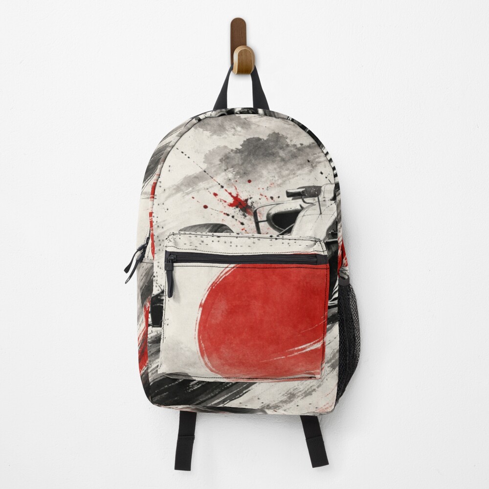 Ink Brush Racing Grand Prix Racer Red Sun Japan Speed Art on a backpack