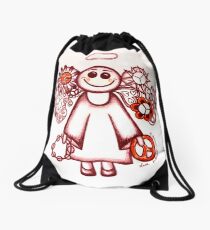 Peace Angel Red Drawstring Bag