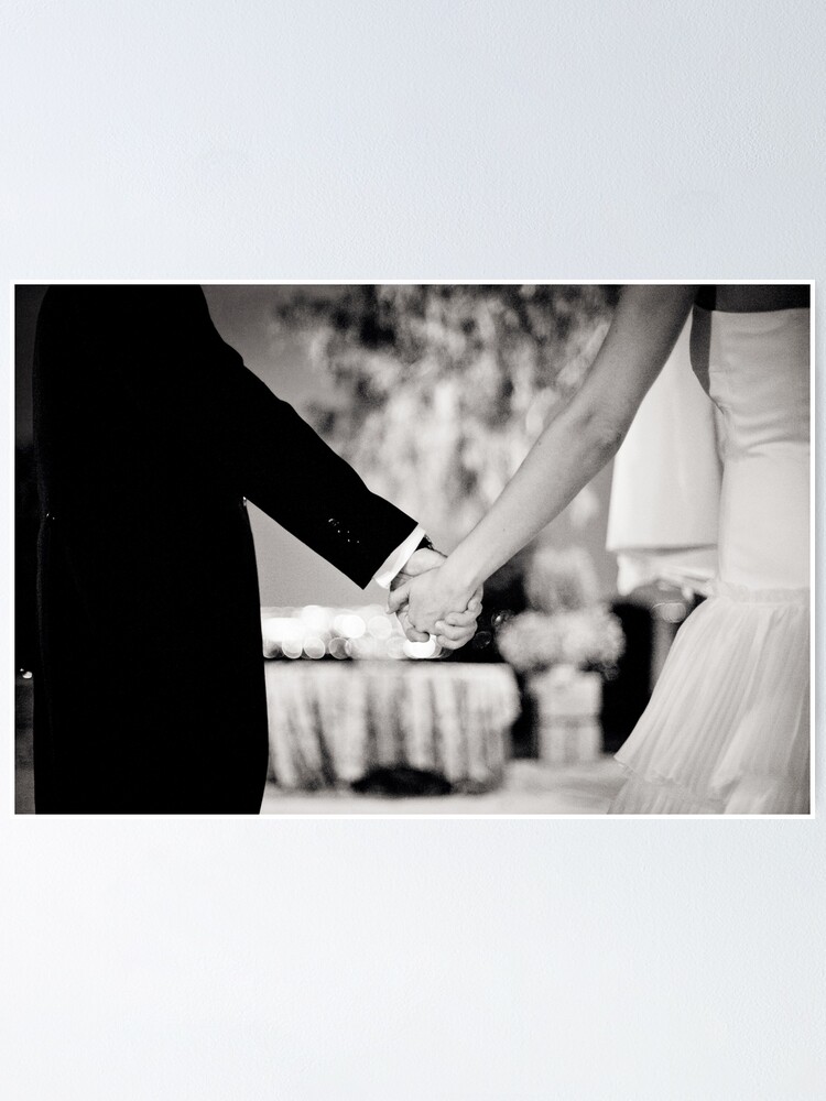 Wedding Couple Bride Groom Holding Hands Back And White Photo