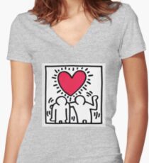 KEITH HARING DESIGN Women's Fitted V-Neck T-Shirt