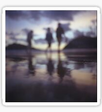 Silhouette of people walking on beach dusk sunset evening sky Hasselblad medium format film analogue photo Sticker