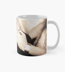 Bride and groom holding hands in wedding marriage party silver gelatin black and white 35mm negative analog film sepia photo Mug