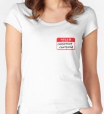 Hello My Name Is Christine Canigula. Fun nametag label design for Be More Chill Fans Women's Fitted Scoop T-Shirt