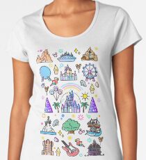 Happiest Place on Earth Collection. It's a Small World, Haunted Mansion, Princess Castle, Manatee, Ferris Wheel Theme Park. Women's Premium T-Shirt