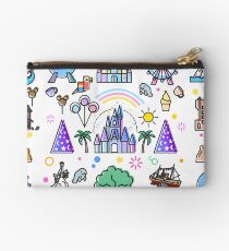 Happiest Place on Earth Collection. It's a Small World, Haunted Mansion, Princess Castle, Manatee, Ferris Wheel Theme Park. Zipper Pouch