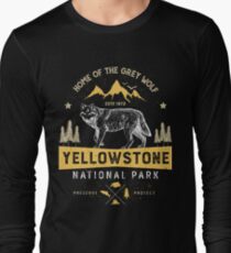 Camiseta de manga larga Camiseta de Yellowstone National Park Grey Wolf - Regalos de época Hombres Mujeres Niños Juventud