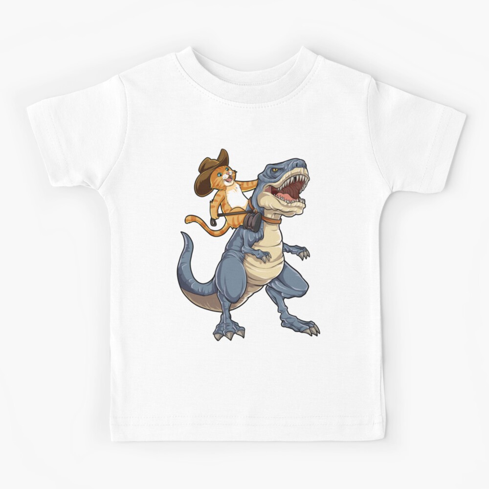 Cat Cowboy Riding T-rex Dinosaur T shirt Funny Purrassic Kitty Kitten Dino Gifts Kids Boys Girls Men Women Tees Kids T-Shirt