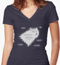 Winters a Coming Women's Fitted V-Neck T-Shirt
