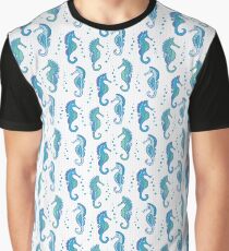 Detailed Blue Seahorses Graphic T-Shirt