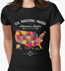 National Park Map Vintage T Shirt - All 59 National Parks Gifts Men Women Kids Women's Fitted T-Shirt