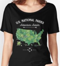 Camiseta ancha para mujer National Park Map Vintage T Shirt - Todos los 59 Parques Nacionales Regalos Hombres Mujeres Niños