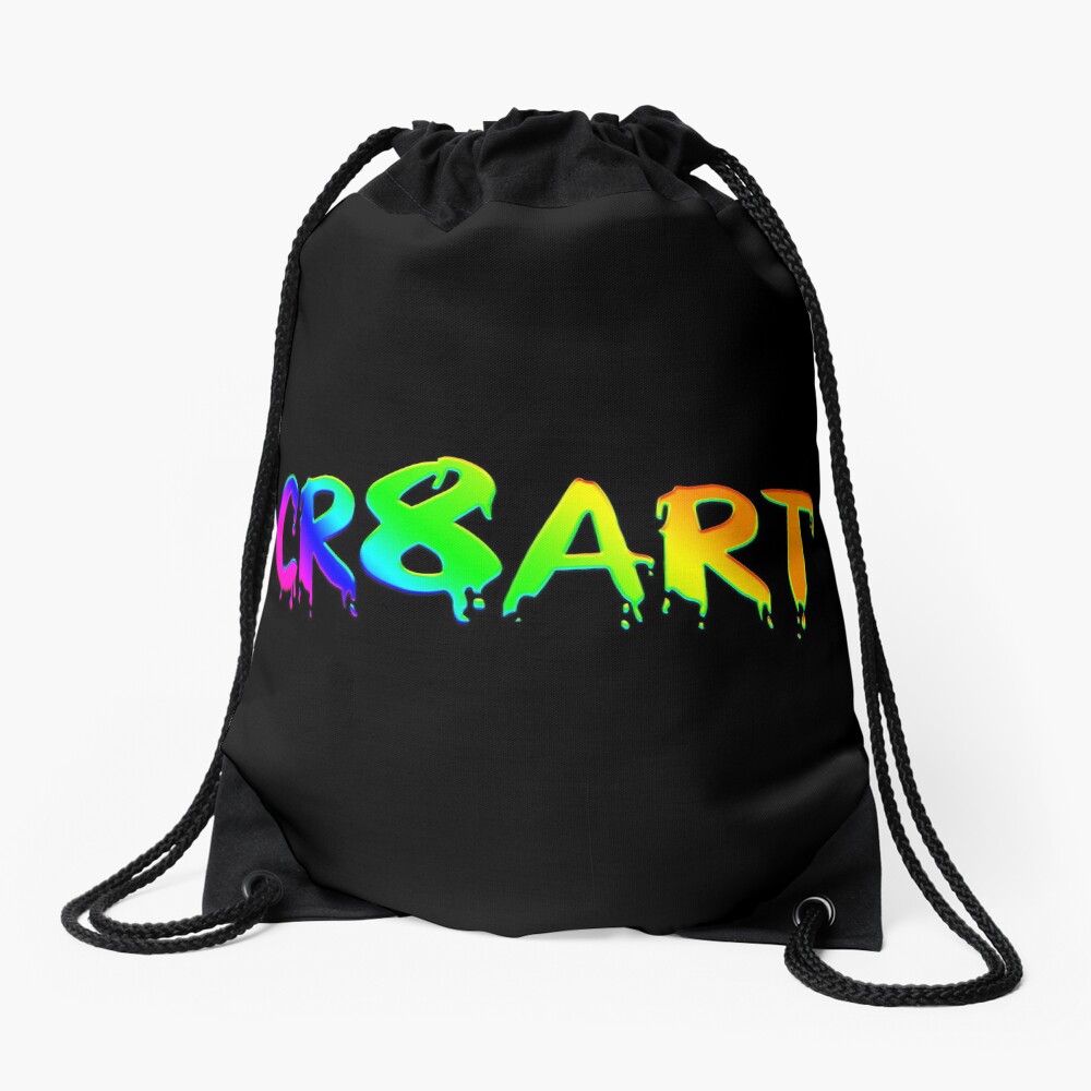 Create Art! - Rainbow colors on Black Drawstring Bag