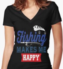 Fishing Makes Me Happy Women's Fitted V-Neck T-Shirt