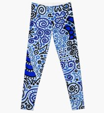 Blue Doodle Pattern Leggings
