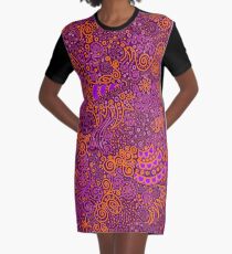 Orange, Pink, and Purple Doodle Pattern Graphic T-Shirt Dress