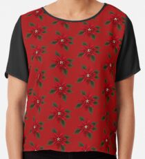 Christmas Red Poinsettia Chiffon Top