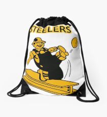 Steelers Vintage Pittsburgh Steelers - fantastic image of walking iron steel girder kicking football Drawstring Bag