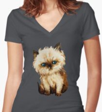 Funny kitten watercolor Women's Fitted V-Neck T-Shirt