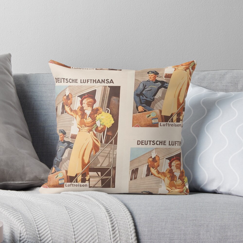 Luftreisen.. Vintage Lufthansa Ad.. circa 1930 Throw Pillow