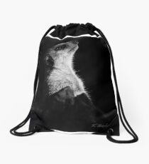 Meerkat in the shadow b/w 2 Drawstring Bag