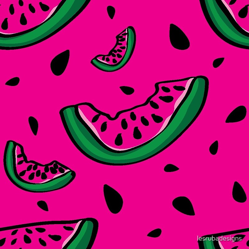 "Watermelon Pattern with Pink Background" by lesrubadesigns Redbubble