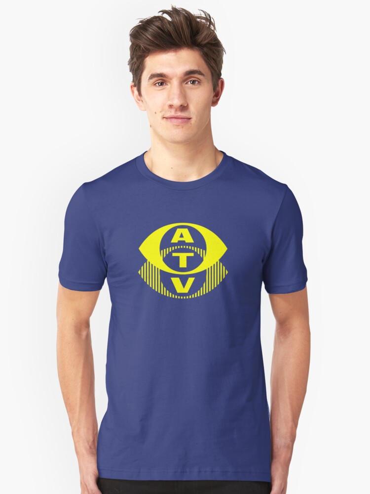 Alternate view of Retro TV ATV in a bright yellow Slim Fit T-Shirt
