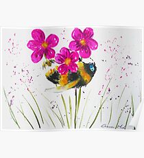 Bumble bee and Pink Flower Poster