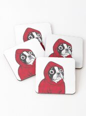 Boston Terrier in a Red Hoodie Coasters