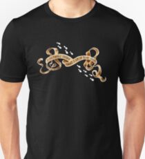 Up to no good banner with footsteps (on black) Unisex T-Shirt