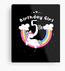 Unicorn 5th Birthday Girl - Gift For 5 Year Old Girl For 5th Birthday Girl Metal Print