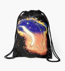 Dolphin cartoon burning Drawstring Bag