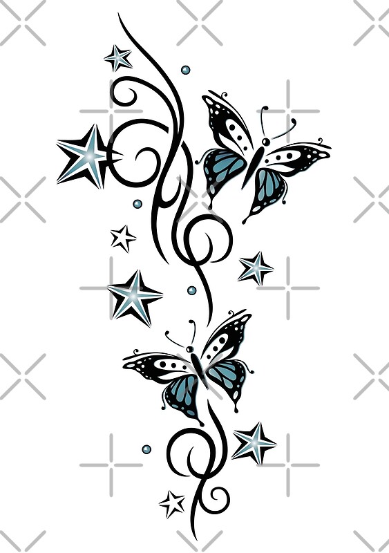 &quot;Tattoo Ranke mit Sternen und Schmetterlingen&quot; von Christine Krahl