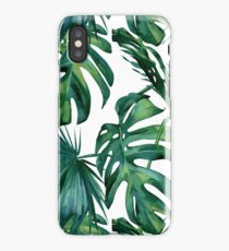 Classic Green Tropical Monstera Leaf and Palm Leaves on White iPhone Case