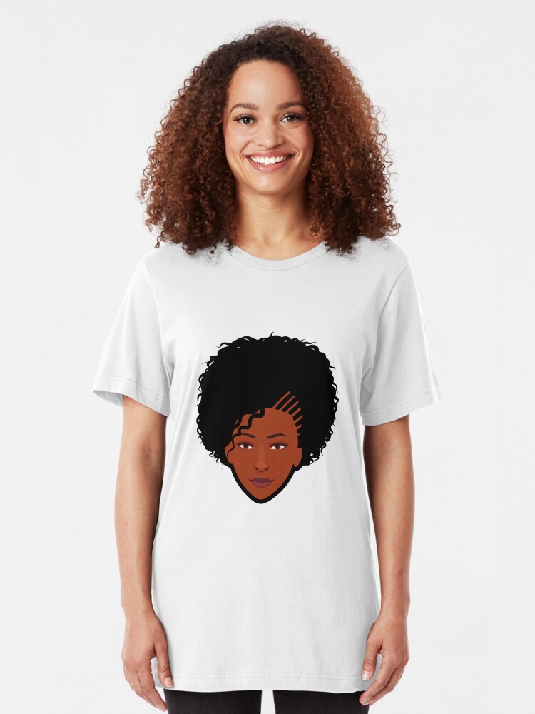 Natural Hair African American Woman Icon Curly Afro Slim Fit T Shirt