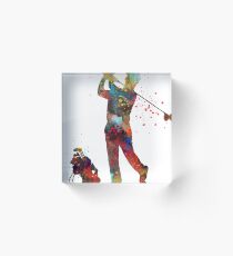 Man golfer, golfer, watercolor man golfer Acrylic Block