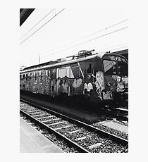 Black and white graffiti train Photographic Print