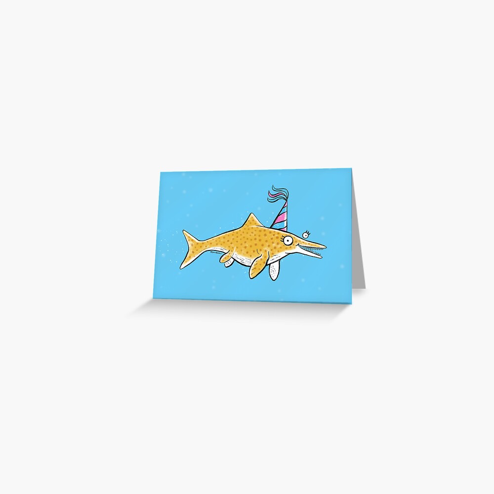 Ichthyosaur in a party hat Greeting Card